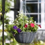 Grey Rattan Hanging Basket Pre-Lined Garden Planter 35.5cm