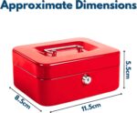 4" Lockable Cash Box with Keys Heavy Duty Steel Money Box Red - Image 2