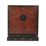 Red & Black Lacquer Painted Book Cabinet from China - 19thC