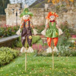 Medium Boy & Girl Halloween Scarecrow Decorations 120cm Set