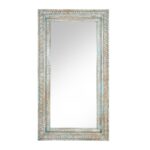 Carved & Blue Painted Mango Wood Mirror