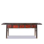 Red & Black Painted Five Drawer Altar Table - 19th Century