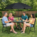 6pc Black Garden Furniture Set Table 4 Chairs and Parasol - Image 6