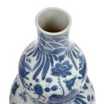 Blue & White Porcelain Double Gourd Jar - Fish Design - Image 4