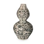Blue & White Porcelain Double Gourd Vase - Phoenix Design
