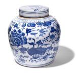 Blue & White Porcelain Ginger Jar - Peony & Butterfly Design