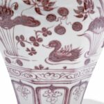 Copper-red Porcelain Octagonal Meiping Vase - Floral Design - Image 3