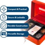 4" Lockable Cash Box with Keys Heavy Duty Steel Money Box Red - Image 4