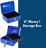 6 Inch Lockable Steel Cash Box with Keys & Removable Tray - Image 3