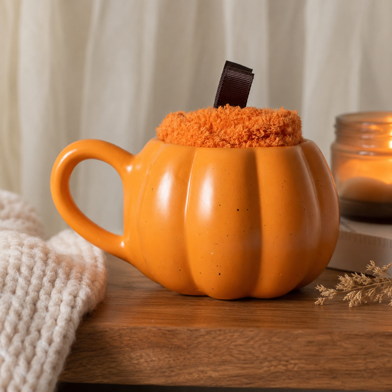 pumpkin_shaped_mug_and_socks_set Pumpkin Shaped Mug and Socks Set - Image 1