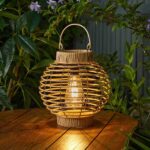 Rattan Terra Lantern Warm White LED Wicker Garden Light 23.5cm