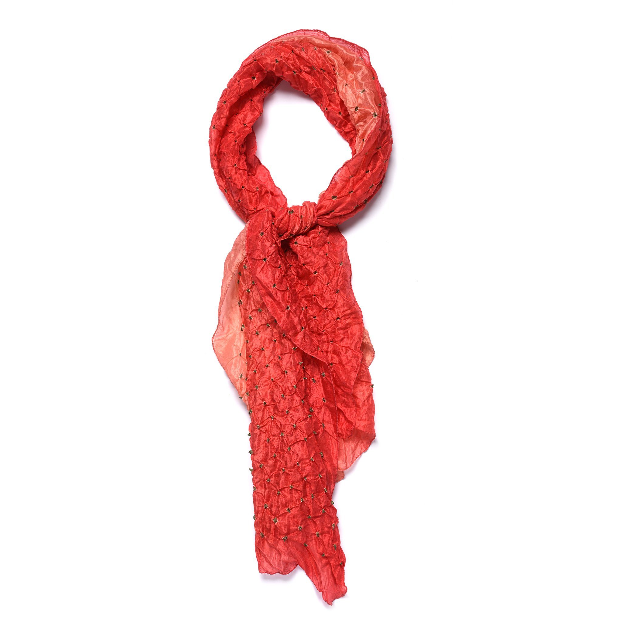 scarves-shawls-red-bandhani-silk-scarf-from-rajasthan-2 Red Bandhani Silk Scarf from Rajasthan - Image 1