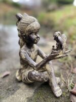 Sitting Girl with Fairy Resin Garden Statue Stone Effect 23cm