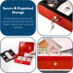4" Lockable Cash Box with Keys Heavy Duty Steel Money Box Red - Image 9