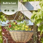 35cm Pre-Lined Rattan Hanging Basket Planter with Chain - Image 5